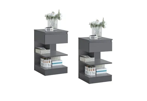 SoBuy 2er Set Nachttisch mit Schublade und Ablagen in grau von SoBuy
