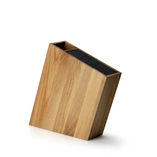 Continenta Messerblock mit flexiblem Einsatz und Utensilienbehälter, Eiche - Küchenmesser - Platzsparender, schräger Messerblock mit flexiblem Einsatz und integriertem Utensilienbehälter aus hochwertigem Eichenholz, ideal für individuelle Messeraufbewahrung.