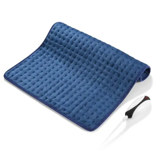 Heizkissen mit Abschaltautomatik Elektrisches Wärmekissen 50 x 60cm mit 5 Schnellheiztechnologien, Überhitzungsschutz für Rücken, Schultern, Nacken, Dunkelblau
