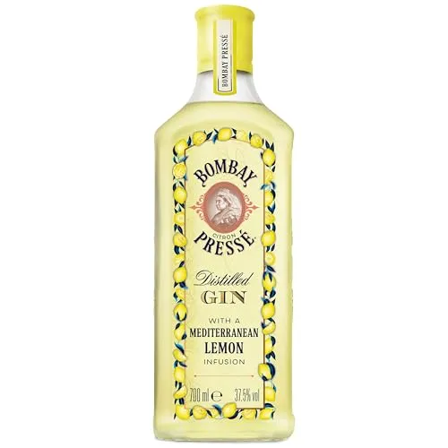 Bombay Citron Pressé Premium Distilled Lemon Flavoured Gin, 37,5% Vol., 700 ml - Gin mit intensivem Zitronengeschmack, hergestellt aus erlesenen Mittelmeerzitronen, ideal für erfrischende Cocktails und Longdrinks.