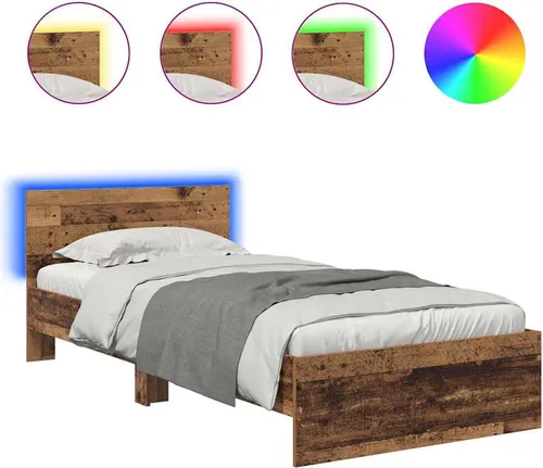 vidaXL Bettrahmen mit Kopfteil Altholz 90 x 190 cm