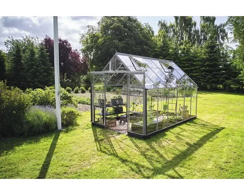 Gewächshaus Halls Icon 8 9,7 m² Blankglas 3 mm 254,7 x 379,1 cm aluminium