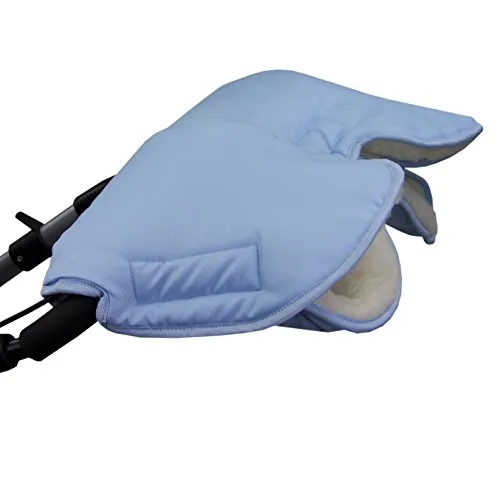 BAMBINIWELT Muff Handwärmer Handschuh für Kinderwagen Buggy mit Lammwolle für warme Hände universal UNI (hellblau)
