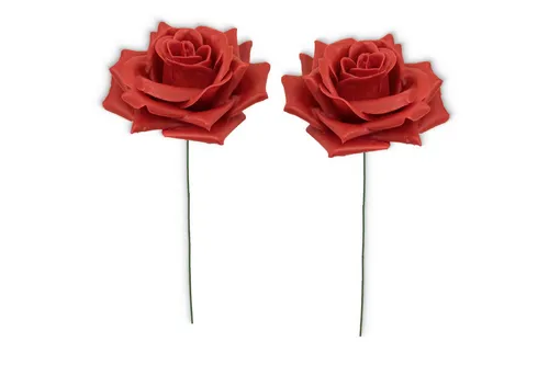 matches21 HOME & HOBBY Bastelnaturmaterial Große Wachs-Blüten Textil-Rosen 2er Set Kunst-Rosen rot, (2-tlg), Wasserfeste Wachs-Rosen als haltbare Deko-Rosen für Blumengestecke