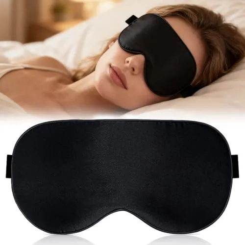 Premium Schlafmaske aus Seide, Schlafbrille für Seitenschläfer,Luxus Augenmaske mit Atmungsaktivem Design,Lichtblockierende Schlafbrille mit Verstellbarem Band,Bequem für Herren/Damen(Schwarz)