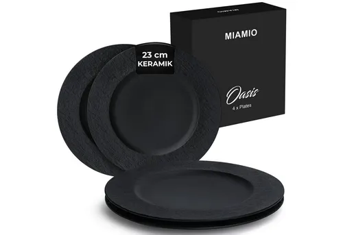 MiaMio Teller 4er Set aus Keramik - Oasis Collection - Speiseteller-Set für 4 Personen, aus hochwertiger, robuster Keramik, mikrowellen- und spülmaschinengeeignet, ideal für den täglichen Gebrauch und besondere Anlässe.