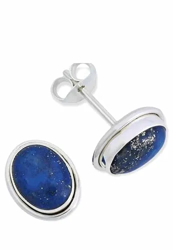 Ohrstecker 925 Silber Lapis Lazuli blauer Stein Edelstein Ohrringe echt Silber Damen Sterling Silber Stecker Geschenk(MOS-047-06)
