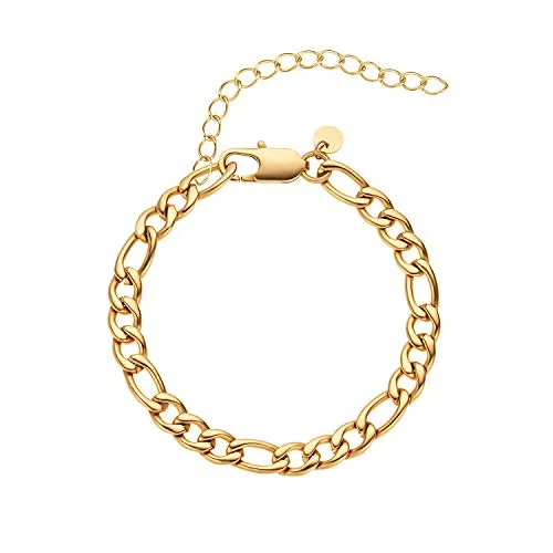 NOELANI Armband aus Edelstahl für Damen, 16+3 cm, Gold - Elegantes Damenarmband in Figarogliederung, aus hochwertigem Edelstahl 316L, kommt in einer stilvollen Schmuck Geschenk Box – perfekt zum Verschenken!