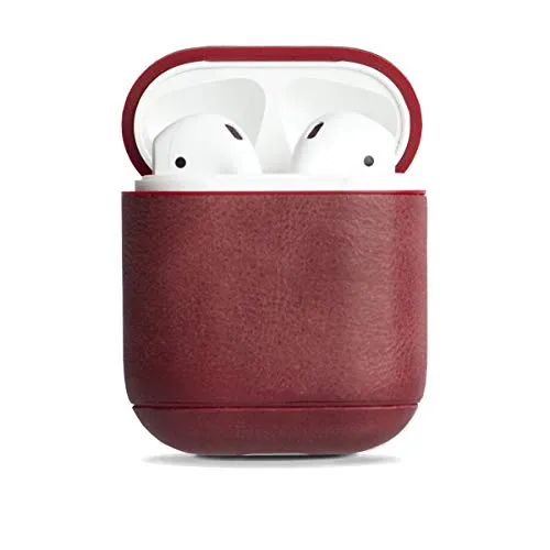 Krusell Schutzhülle kompatibel mit Apple AirPods und Apple AirPods 2 Case Echtleder (Vintage Rot)