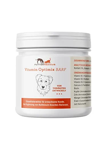 Futtermedicus Optimix Barf | 90 g | Ergänzungsfuttermittel für ausgewachsene Hunde | Spurenelement & B-Vitamin Ergänzung zum BARFen mit Knochen | Mit Zichorien-Inulin
