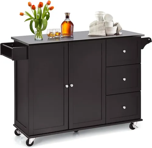 KOMFOTTEU Küchenwagen mit Arbeitsplatte und Handtuchhalter, 135 x 45,5 x 91,5 cm, braun