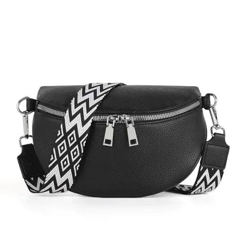 TANTOMI Umhängetasche Damen PU Leder, Crossbody Bag Mit Breitem Gurt, Bauchtasche Stylisch, Elegante Gürteltasche