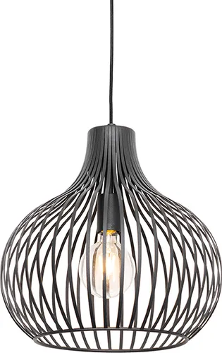 Moderne Hängelampe Saffira - Qazqa Pendelleuchte schwarz 38 cm - Hängeleuchte für Wohnzimmer und Schlafzimmer, dimmbar mit E27 Fassung. Ideal für stilvolle Innenbeleuchtung, elegant und vielseitig einsetzbar.