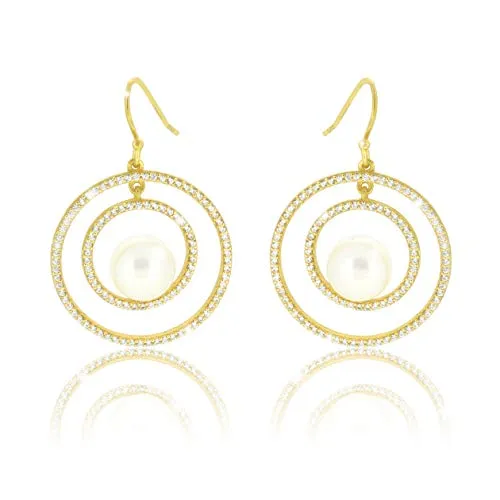 Ohrringe WHITE PEARL gold für Damen - Ohrringe für Damen aus hochwertigem Silber mit Zirkonia, inklusive Echtheitszertifikat. Perfekte Geschenkidee für besondere Anlässe, geliefert in edler Schmuckschatulle.