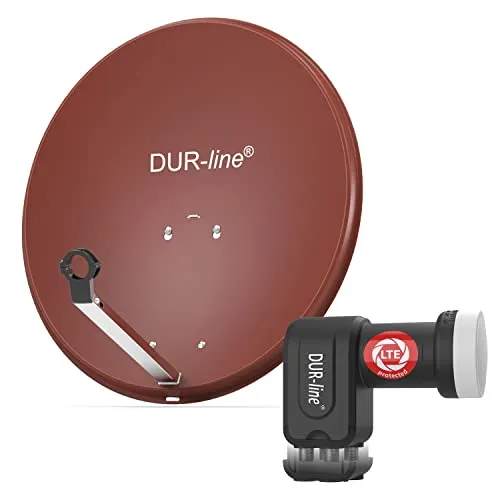 DUR-line MDA 60 Rot - Digitale Satellitenschüssel Komplett-Anlage - SAT-Antennen für 4 Teilnehmer, ideal für Camping mit hervorragendem Empfang auch bei schlechtem Wetter dank präzisem Aluminium-Reflektor und neuester LNB-Technologie.