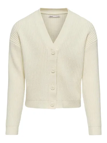 KIDS ONLY Kogmandy Ls Short Boxy Cardigan KNT - Mädchenmode, stylische Strickjacke mit Knopfleiste und V-Ausschnitt, perfekt für einen modischen Look in der Übergangszeit.