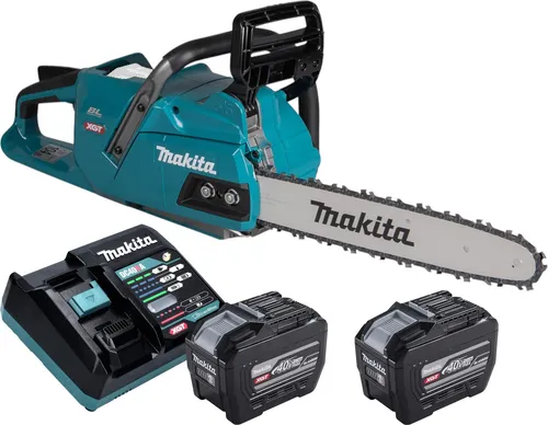 Makita UC 011 GE201 Akku Kettensäge 40 V mit 2x Akku - Leistungsstarke Akku-Kettensäge mit 35 cm Schwertlänge, ideal für den flexiblen Einsatz im Garten. Inklusive zwei leistungsstarker 8,0 Ah Akkus und Ladegerät für ununterbrochenen Betrieb.