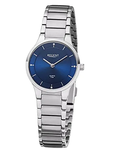 REGENT Damenuhr F-1311 mit Edelstahlband - Elegante Armbanduhr für Damen mit 28 mm Durchmesser, 4 funkelnden Cubik Zirkonia und spritzwassergeschütztem Gehäuse – ideal für jeden Anlass.