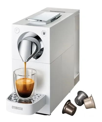 Cremesso Una Automatic Kaffeekapselmaschine, weiß - 1-Tassen-Kaffeemaschine mit elegantem Design, kompakt und individuell programmierbar für perfekten Kaffeegenuss bei 19 bar Pumpendruck.