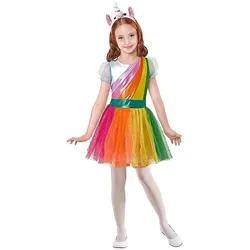 W WIDMANN MILANO Einhorn Kinderkostüm - Kostüm für Kinder, bestehend aus einem bunten Regenbogenkleid und einem Einhorn-Haarreif, ideal für Karneval und Mottopartys, Größe 116 cm für 4-5 Jahre.