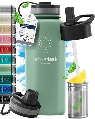 BeMaxx Trinkflasche Edelstahl ACTIVE FLASK sage 950ml