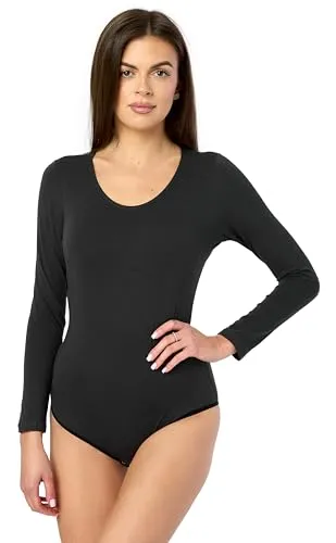Merry Style Damen Langarm Body BD900 (Graphit, XL) - Bodys für Damen, aus elastischer und weicher Baumwolle, ideal für Röcke und Hosen, mit praktischen Druckknöpfen im Schritt, in der EU hergestellt.