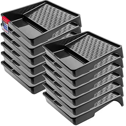 KADAX 12x Farbwanne, Lackierwanne, Farbschale aus Kunststoff, Maler Lackierschale mit handlichem Griff, große Lackschale, leichtes Malerzubehör, Lackwanne, Malerbedarf (12, schwarz)