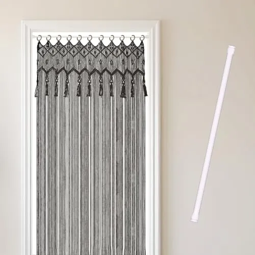 Cozyor Makramee Boho Vorhang mit Klemmstange - Wandteppich aus 100% natürlicher Baumwolle, handgeknüpft und individuell kürzbar, ideal als Raumtrenner oder Deko für Hochzeiten, einfache Montage ohne Bohren!