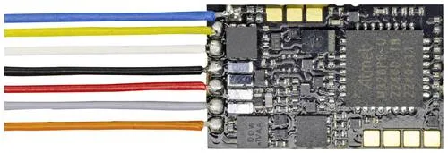 Viessmann Modelltechnik 5296 Lokdecoder Baustein mit Kabel - Decoder für Modellbahnen, unterstützt DCC und bietet eine maximale Stromstärke von 800 mA für präzise Steuerung.