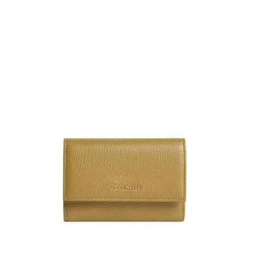 Coccinelle Leder Geldbörse Metallic Soft Wallet Grainy Leather Seagrass Khaki