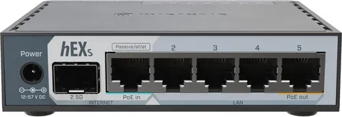 MikroTik E60iUGS hEX S Router - Leistungsstarker Desktop-Router mit PoE - Router mit 5x Gigabit Ethernet, 2,5G SFP-Port und flexibler Portzuweisung. Ideal für Privathaushalte und Büros, die zuverlässige Leistung benötigen.