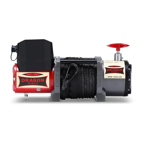 Dragon Winch Elektrische Seilwinde Maverick 12V I 10000 lbs / 4536kg, mit Synthetikseil 25m für Abschleppwagen, Kommunalfahrzeuge und Feuerwehrfahrzeuge mit kabelloser Fernbedienung + Winde Zubehör
