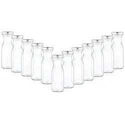 12er Set Milchflaschen 250ml Twist-Off Deckel TO53 silber Karaffe Vorratsglas Flasche Aufbewahrung - Silber
