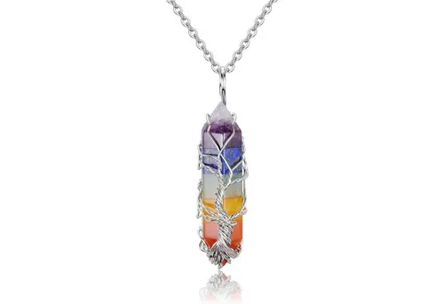 Edelstein 7 Chakra Halskette mit Lebensbaum Amulett aus Silber - Handgefertigte Halskette mit einzigartigen Chakra-Steinen und Lebensbaum-Anhänger. Ideal für den täglichen Gebrauch, bringt sie positive Energie und unterstreicht Ihren persönlichen Stil.