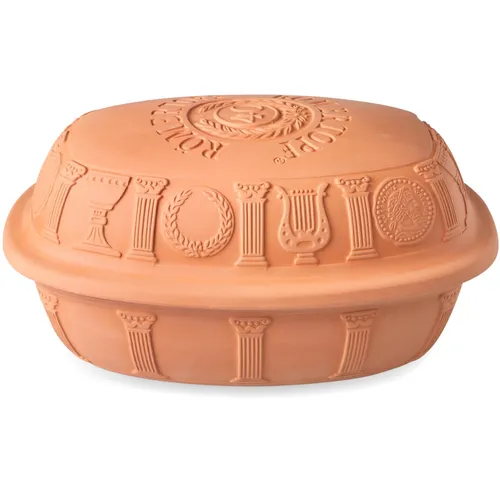 Römertopf Bräter Dampfgarer 40 Jahre Jubiläums-Edition - Römertöpfe, ovaler Terrakotta-Bräter für 3,5 Liter, ideal für gesundes Kochen für bis zu 6 Personen. Extra-breiter Deckelrand für einfache Handhabung und spülmaschinenfest.
