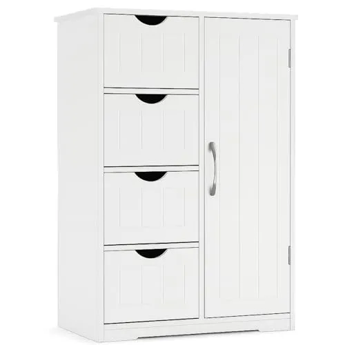 DUMOS Badezimmerschrank MDF Kommode mit 4 Schubladen, 60 x 28.5 x 81 cm, Weiß