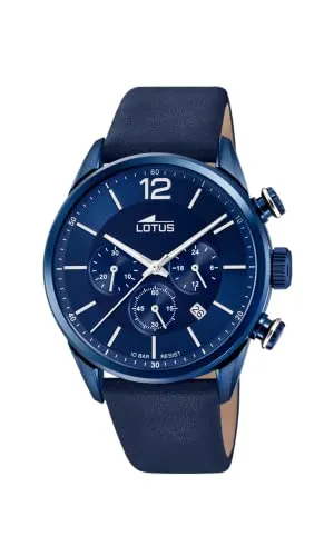Lotus Herren Armbanduhr Chronograph 18681/1 - Blau mit Lederarmband - Chronograph mit Quarzwerk, wasserdicht bis 10 ATM und leuchtenden Zeigern für optimale Ablesbarkeit bei Dunkelheit. Ideal für sportliche Herren.