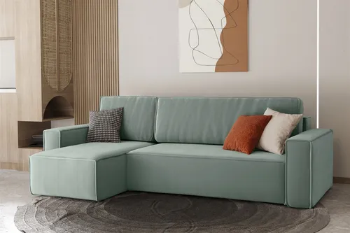 Ecksofa Schlafsofa MARIS in Mint mit Ottomane Links in türkis von Fun Möbel