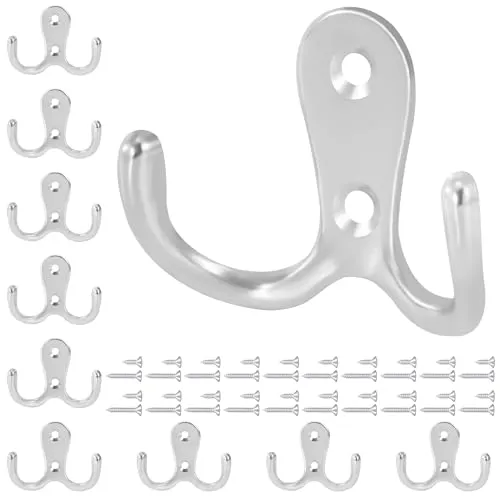 Tunejoy Kleiderhaken Garderobenhaken Doppelhaken Wandhaken Metall mit Schrauben für Badezimmer Küche 10 Stück Silber