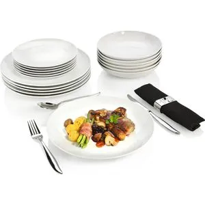 SÄNGER Tafelservice New Port weiß, 18-teiliges Geschirrset für 6 Personen - Hochwertiges Porzellan-Tafelservice mit minimalistischem Design, ideal für festliche Anlässe und den täglichen Gebrauch. Spülmaschinen- und mikrowellengeeignet.