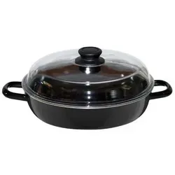 Riess Schmor- Bratpfanne mit Glasdeckel Ø20cm schwarz Emaille - Vielseitig und nachhaltig - Pfanne für Schmorgerichte, Gemüse und Fleisch. Hergestellt aus hochwertiger Emaille, sorgt sie für exzellente Wärmeleitung und ist ideal für alle Herdarten.