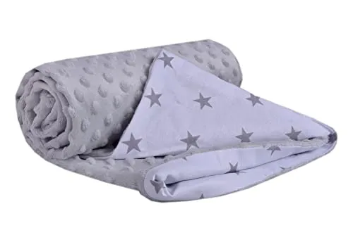 Medi Partners Krabbeldecke 100% Baumwolle 75x100cm doppelseitig multifunktional Minky Kuscheldecke für Kinderwagen weich flauschig (graue Sterne mit grauem Minky)