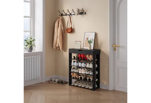 en.casa Schuhregal »Boppeelo« mit Schublade, 94 x 75 x 30 cm, Schwarz