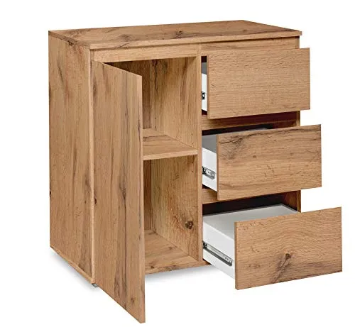 DEINE TANTE EMMA 002614 Image 2 Honig Eiche Nb. 1 Tür Kommode - Stilvolle Beistellkommode in Honigeiche, bietet praktischen Stauraum mit 2 Türen und einem Fachboden, ideal für jeden Wohnraum.