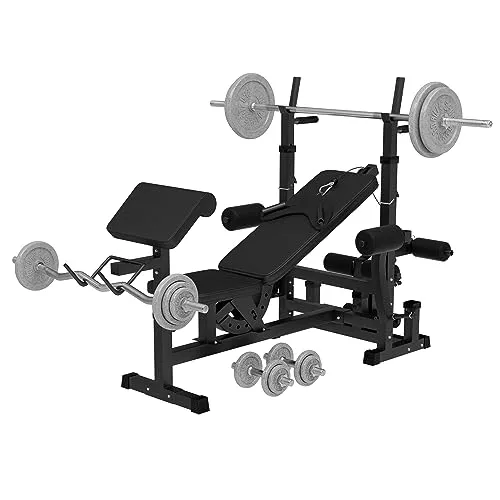 GORILLA SPORTS Kraftstation Multifunktion Hantelbank mit 108 kg Hantelset - Fitness-Stationen für ein effektives Ganzkörper-Training mit verstellbarer Rückenlehne und vielseitigem Zubehör – ideal für Dein Home-Gym!