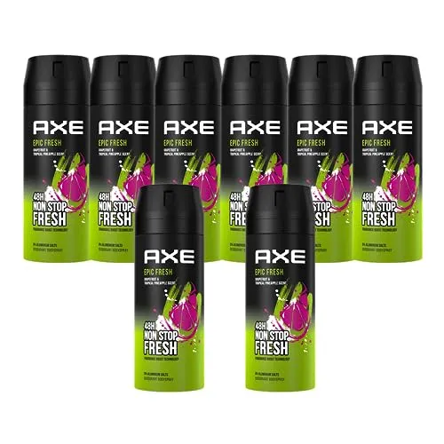 AXE Bodyspray Epic Fresh 8x 150ml - Aluminiumfreies Deo für Männer - AXE Bodyspray Epic Fresh: 48 Stunden Schutz vor Körpergeruch mit exotischem Duft und geruchsbekämpfender Zink-Technologie. Ideal für Herren, die Frische und Wirkung schätzen.