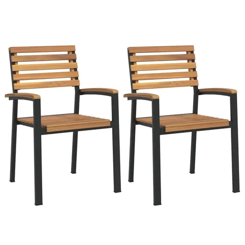 vidaXL Gartenstühle 2 STK. - Stapelbare Essstühle mit Armlehnen - Essstühle aus robustem Metallrahmen und Akazienholz, ideal für Gartenpartys und platzsparend durch stapelbares Design.