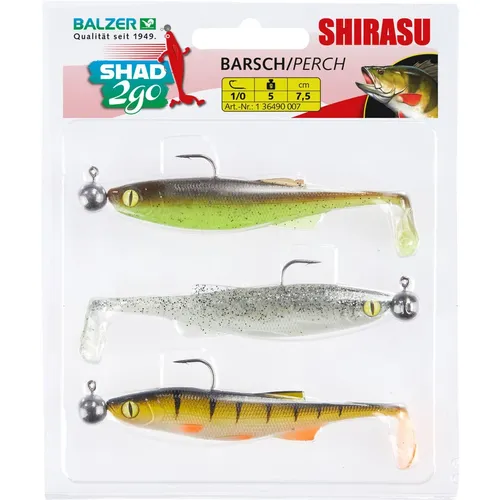 Balzer Shad 2go Set Barsch 7,5cm 5g - 3 montierte Gummifische im Set, Gummiköder
