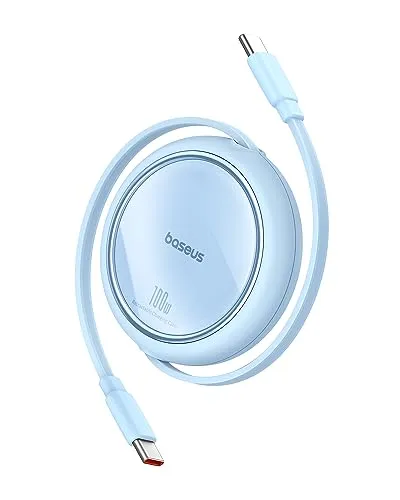 Baseus USB C auf USB C Kabel Rollbar, 100W 1m Mini Einziehbar Schnellladekabel, USB C Ladekabel für iPhone 16 15 14 Pro, Samsung Galaxy S25 S24 Ultra, MacBook, iPad Pro, Tragbar Leicht zu Verstauen