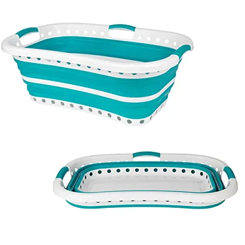 Beldray Klappbarer Wäschekorb - Faltbarer Wäschekorb 37L, Leicht zu tragen, 2 Griffe, Platzsparender Korb, Zusammenklappbar, Kompakte/Tragbare Wäschewanne, Mehrzweck-Wäschebehälter, Grau